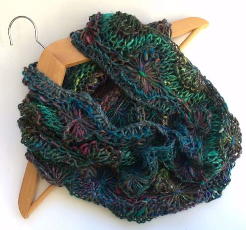 Chunky Mohair / Wool / Silk Flowery Infinity Scarf
