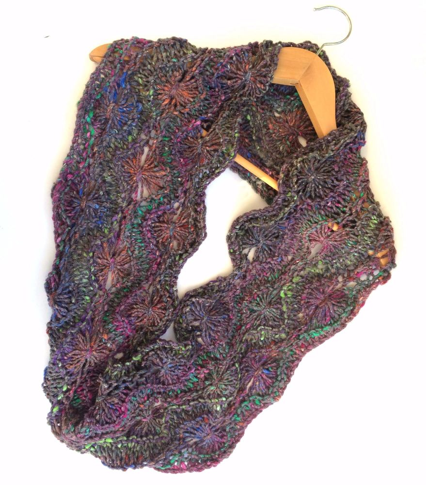 Chunky Mohair / Wool / Silk Flowery Infinity Scarf