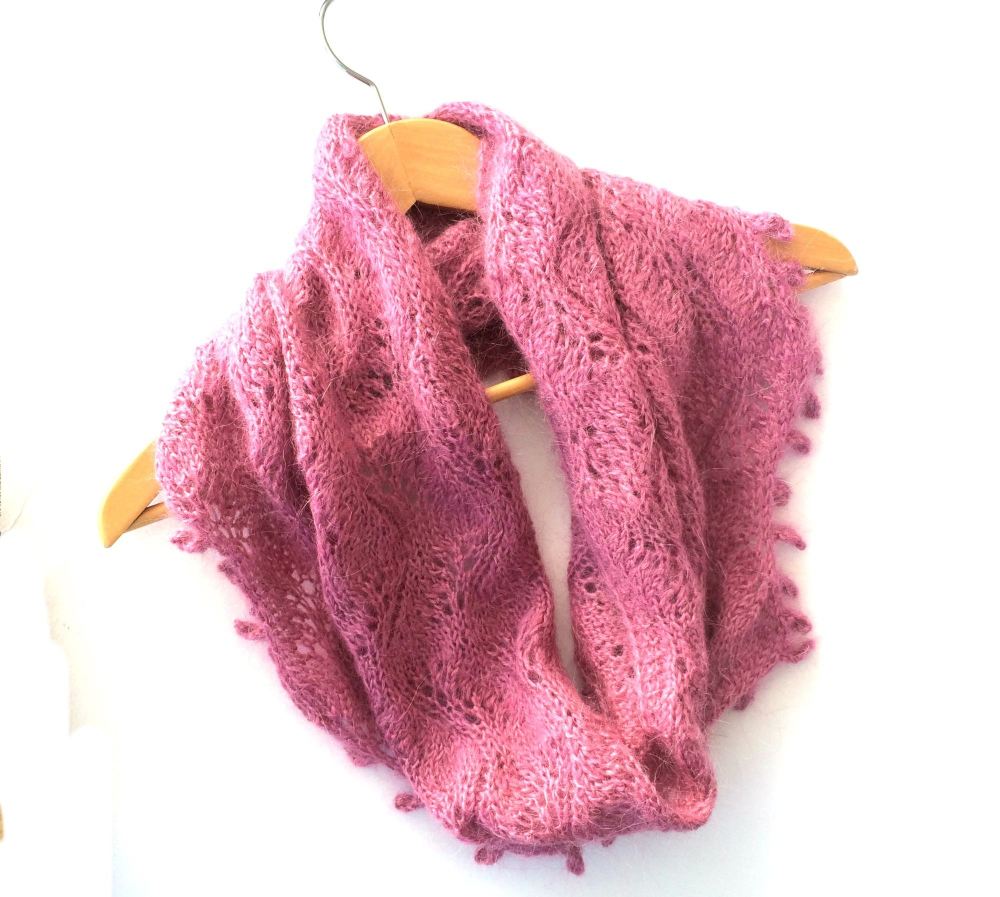 Lace Cowl in pink mohair