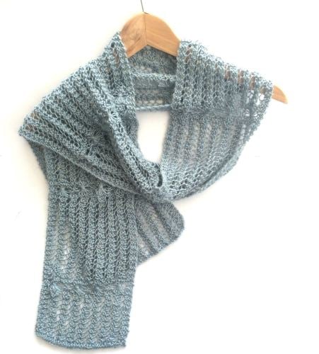 Light Blue hand knit lace scarf