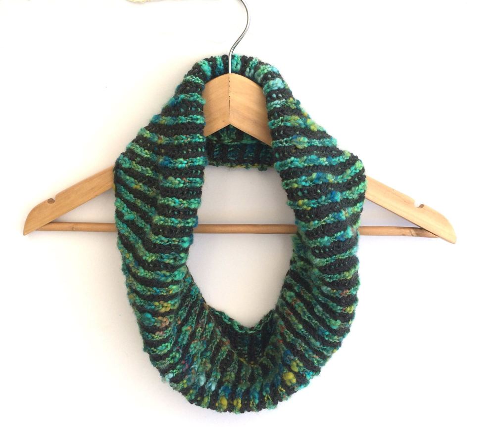 Reversible knitted striped cowl