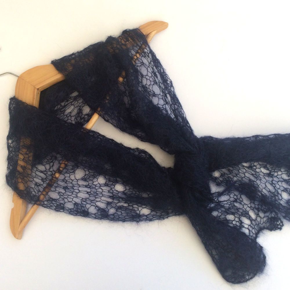 Mohair lace scarf in Navy Blue