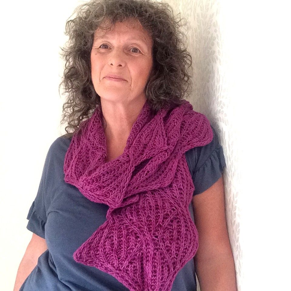 Reversible  hand knitted lace scarf 