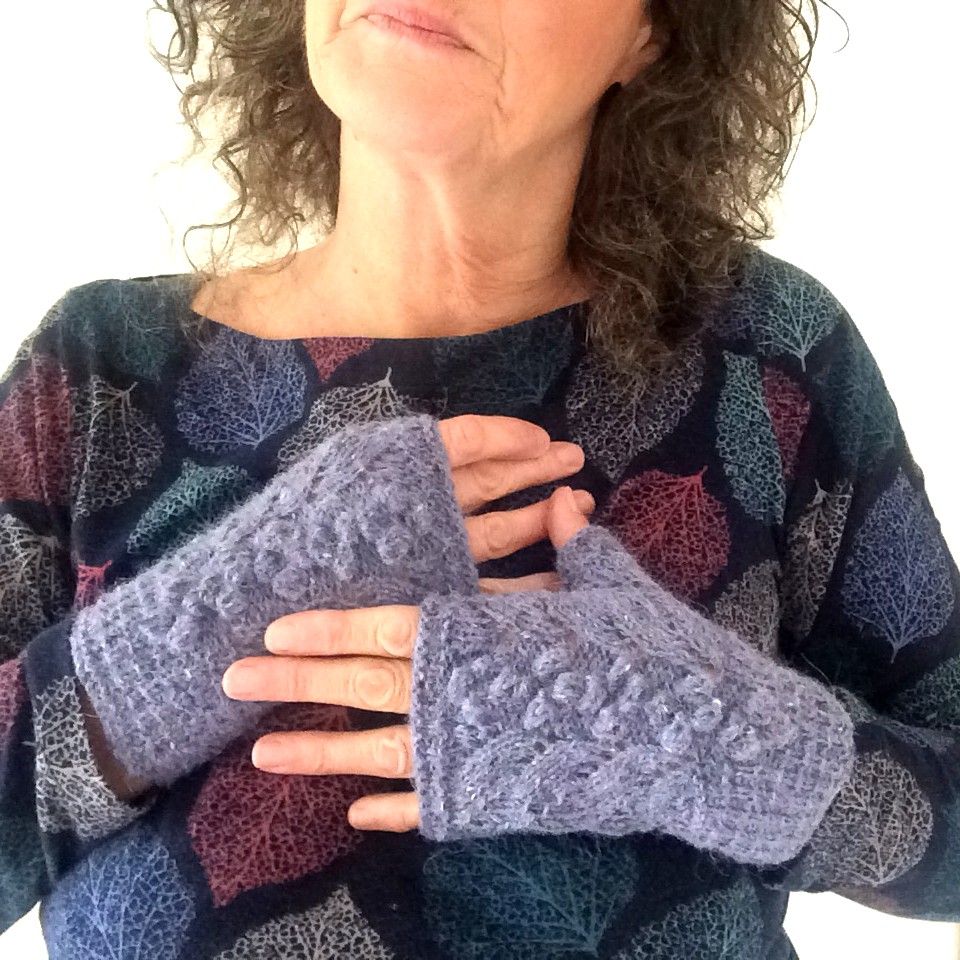 Blue Tweed Lace Fingerless gloves, 100% wool 