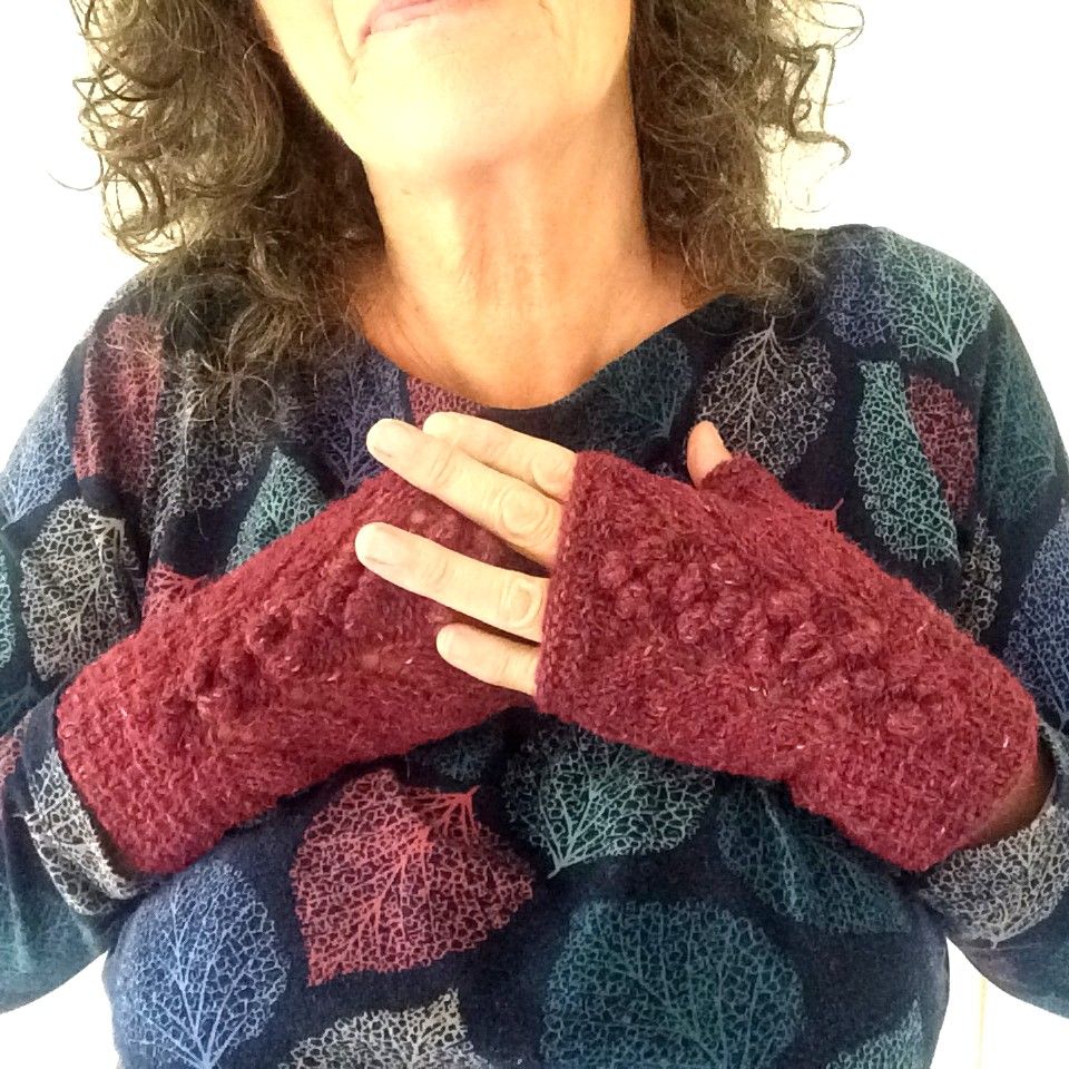 Red Tweed Lace Fingerless gloves, 100% wool 