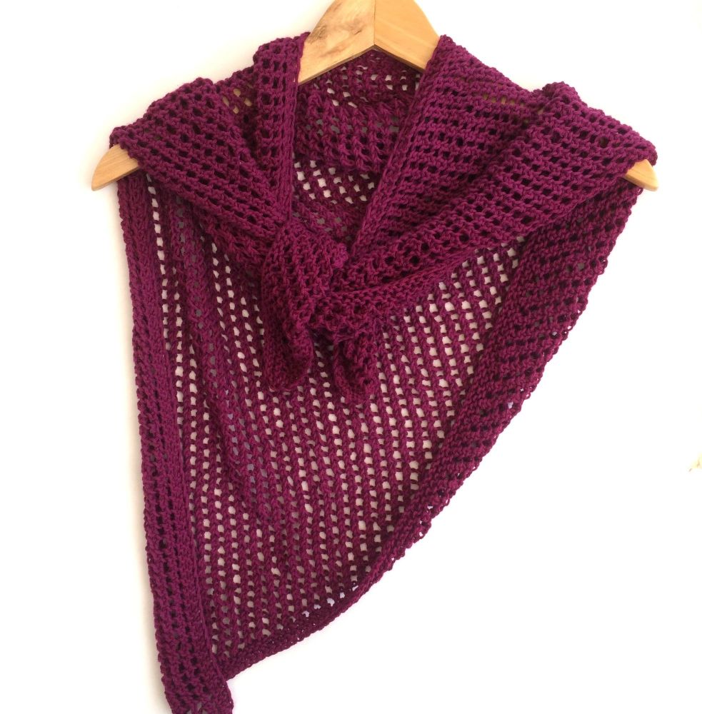 Plum lace shawl Hand knitted in 100 cotton Unique design