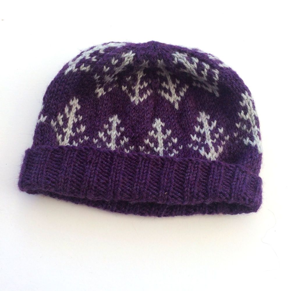 Purple Trees hand knit hat