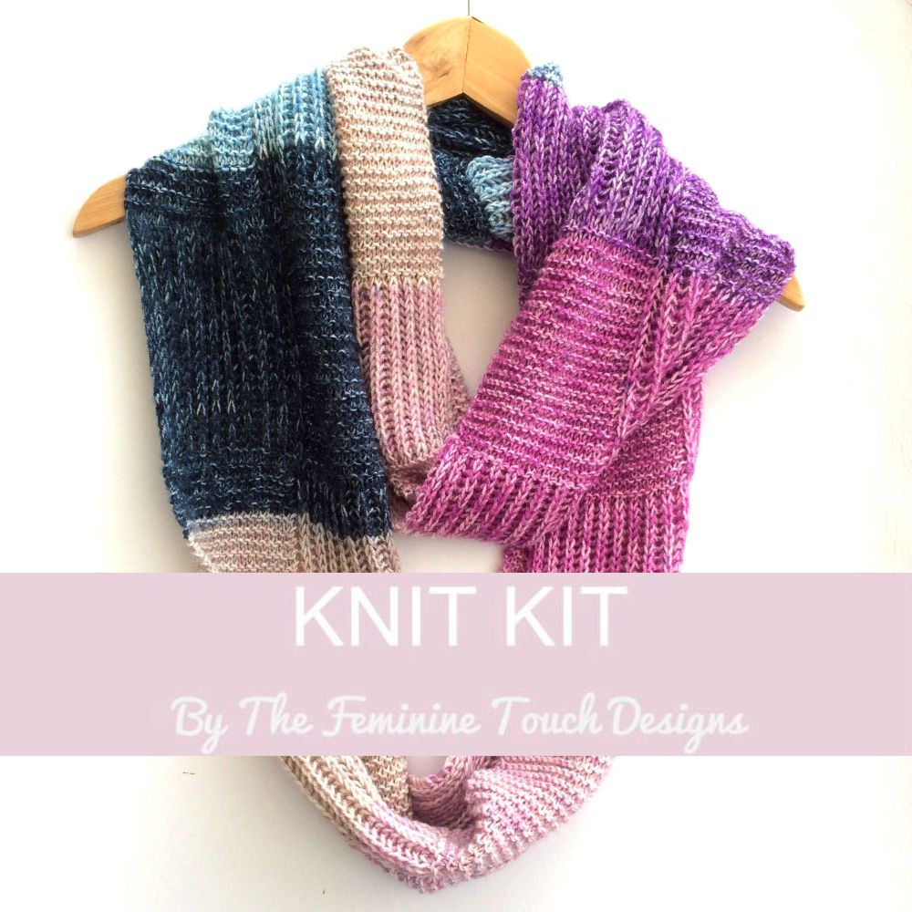 Knitting kit - checkerboard infinity scarf