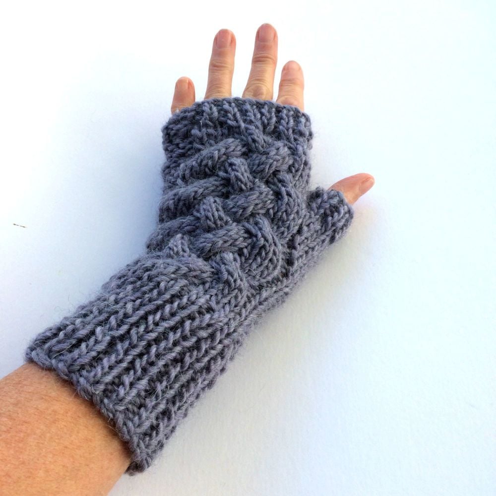 lilac cable wool fingerless gloves 