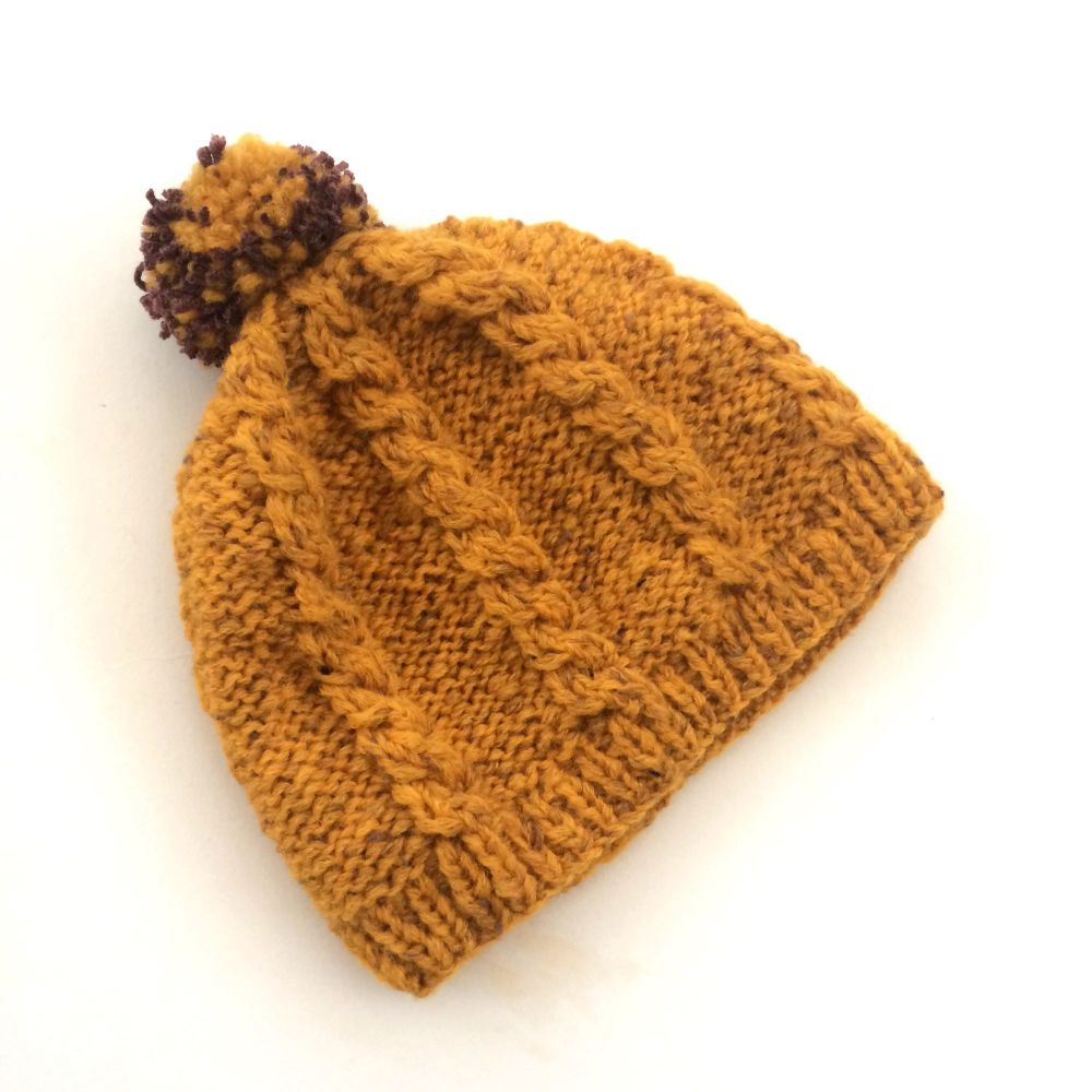 Mustard Wool Cable Hat
