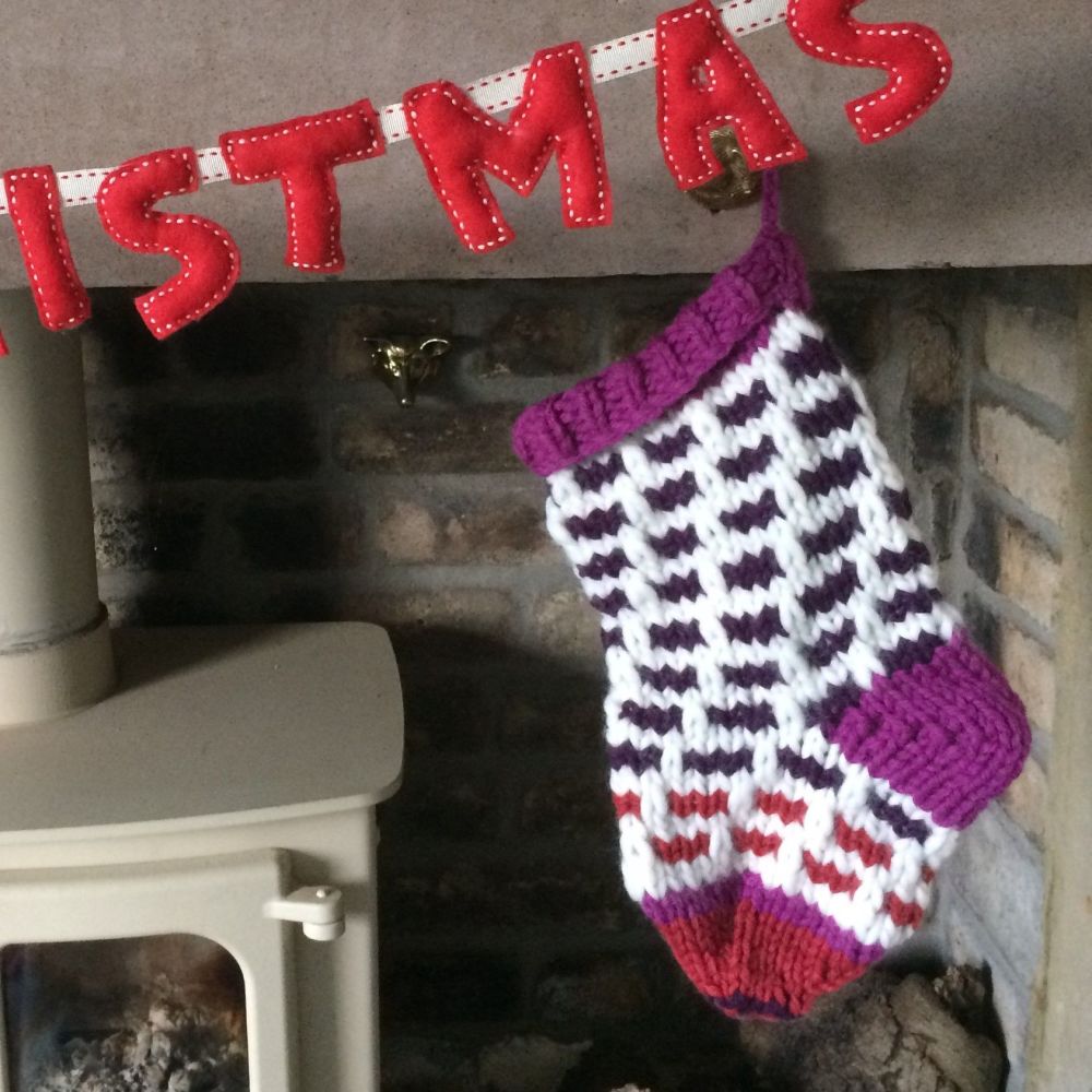 Hand knit Wool Christmas sock