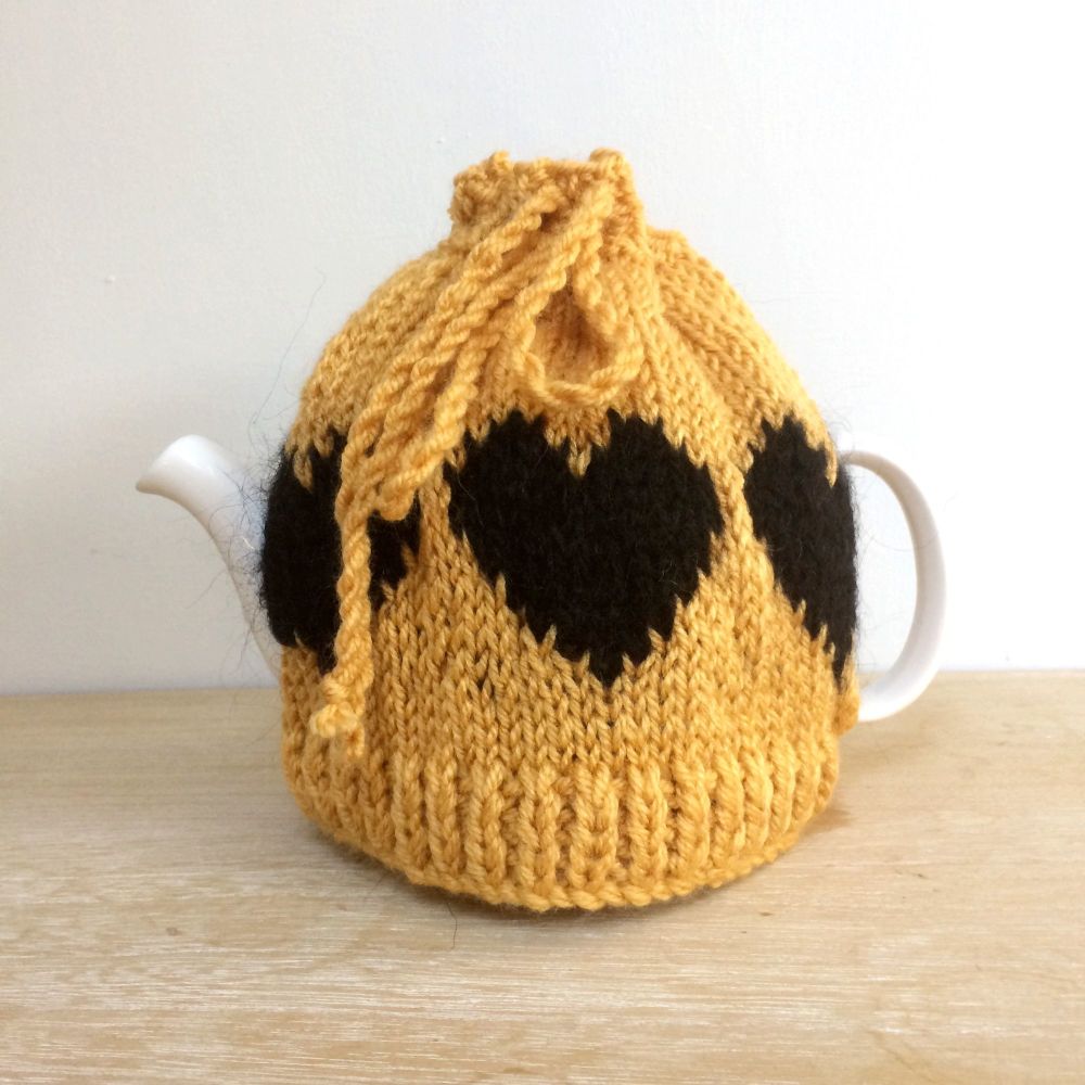 Mustard Yellow hearts Tea Pot cosy 