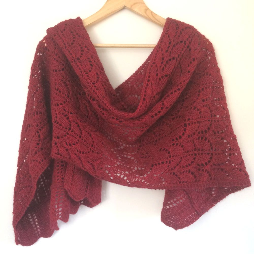 Red Lace Hand knit Shawl    