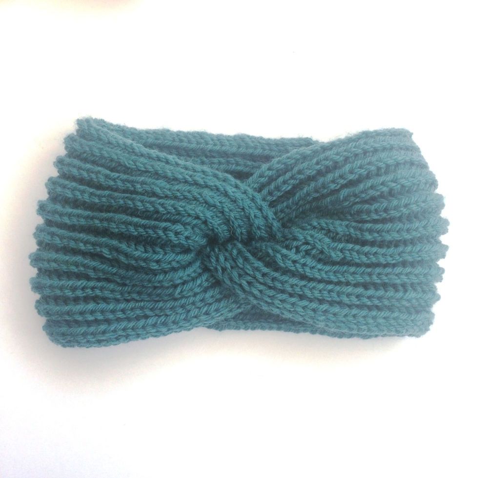 Teal Chunky Brioche wool hand knit headband