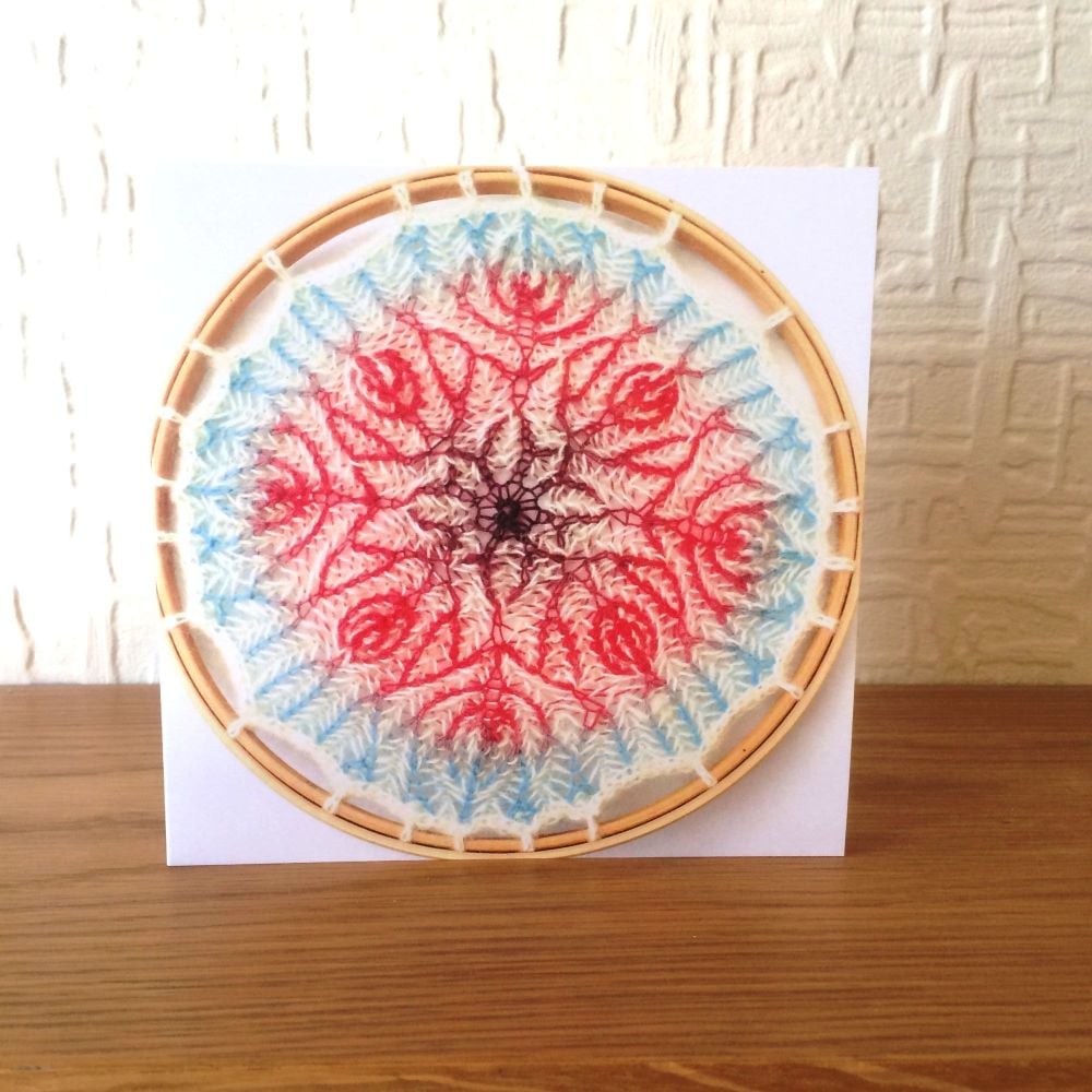 Blank Greeting Card - Prickly Thistles textile mandala