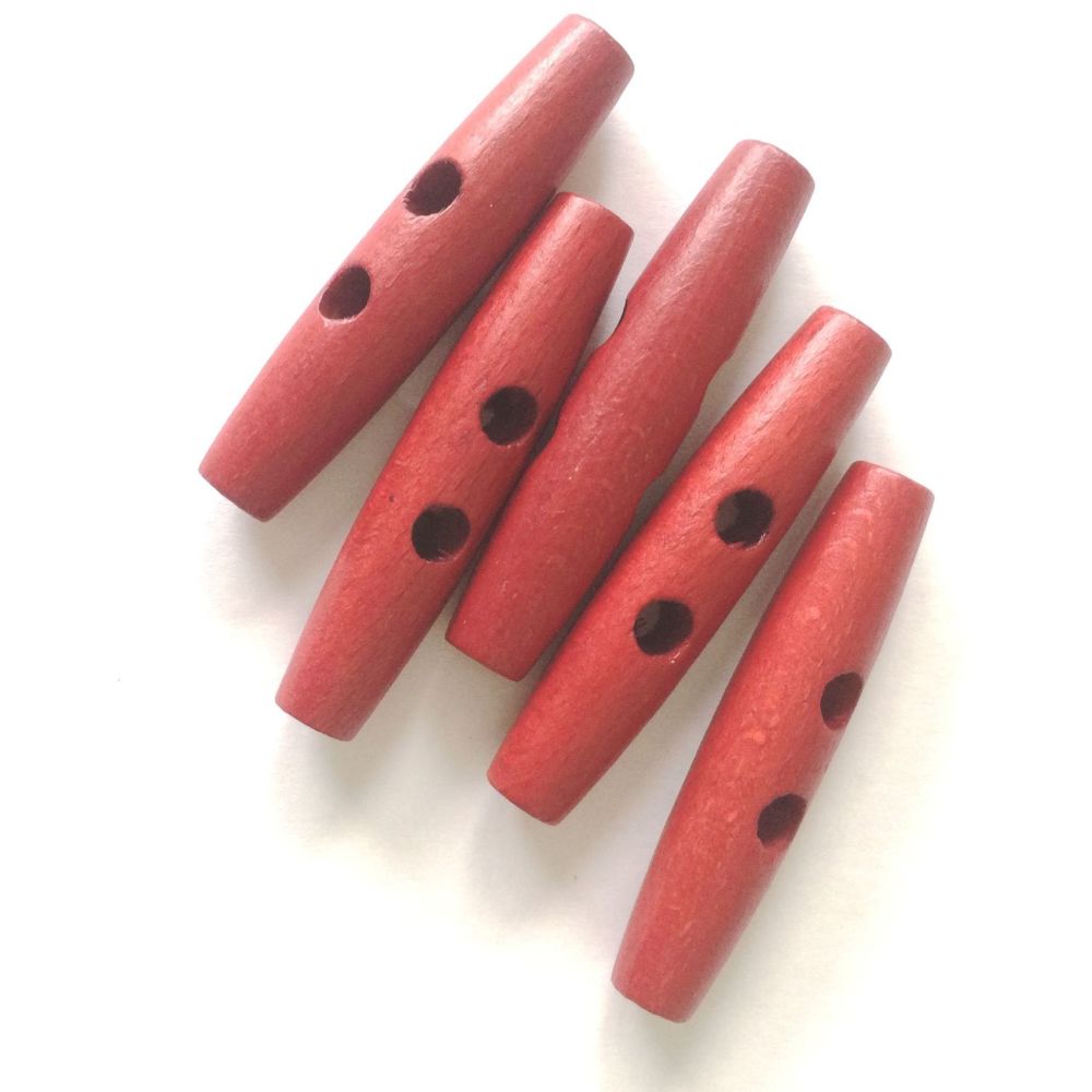 Long red wood toggles 55mm