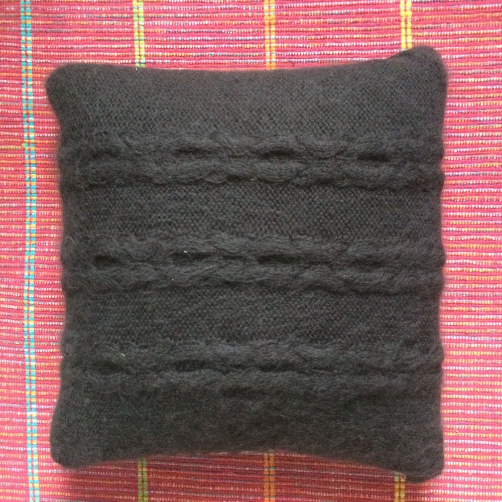 Mottled Pinks / Black Mohair Cabled pillow 