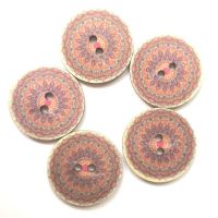 Red Mandala style wood buttons 25mm