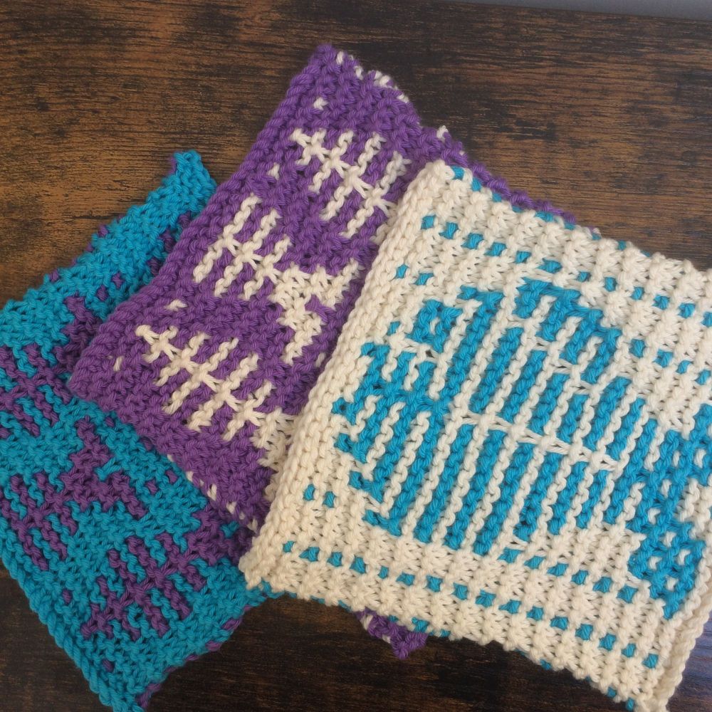 Turquoise & Lilac  Knitted Wash Cloths