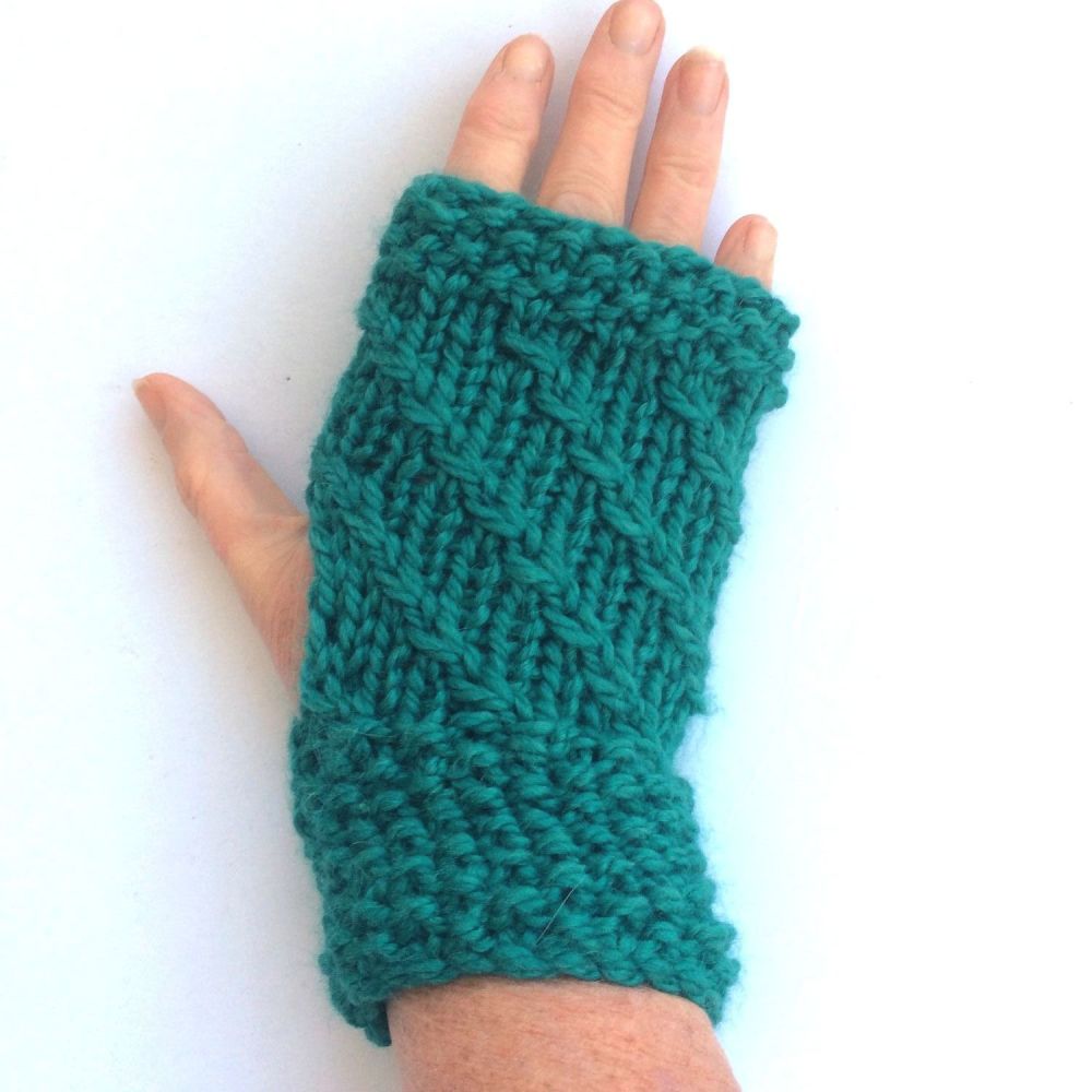 Teal blue striped fingerless gloves
