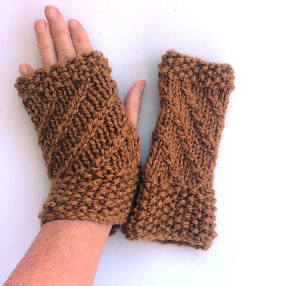 Copper striped fingerless gloves