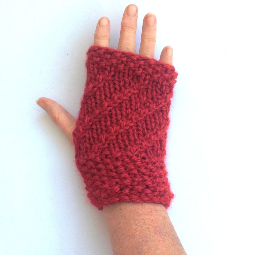Red striped fingerless gloves