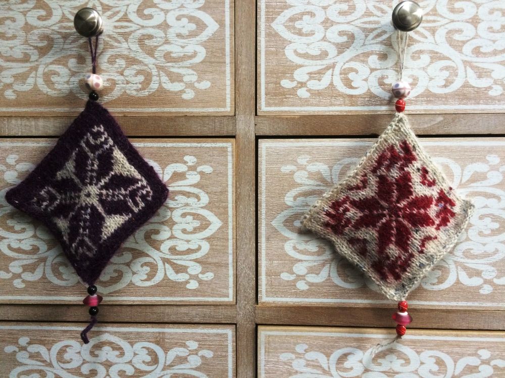 2 Hand knit Christmas Hanging Ornament