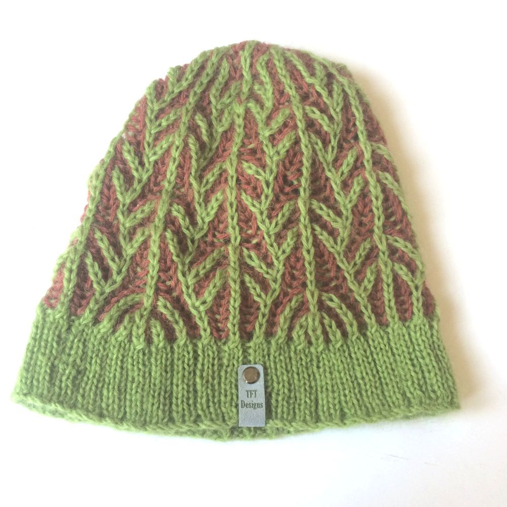 Green & Brown lambswool / kid mohair beanie hat