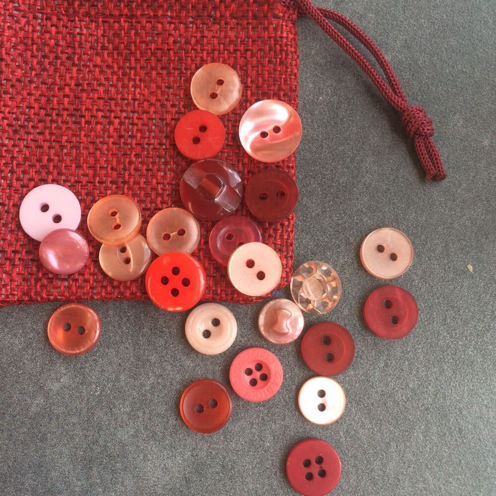 Pink / Red assortment of pre loved shirt buttons