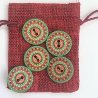 Green / Red Mandala style wood buttons 25mm