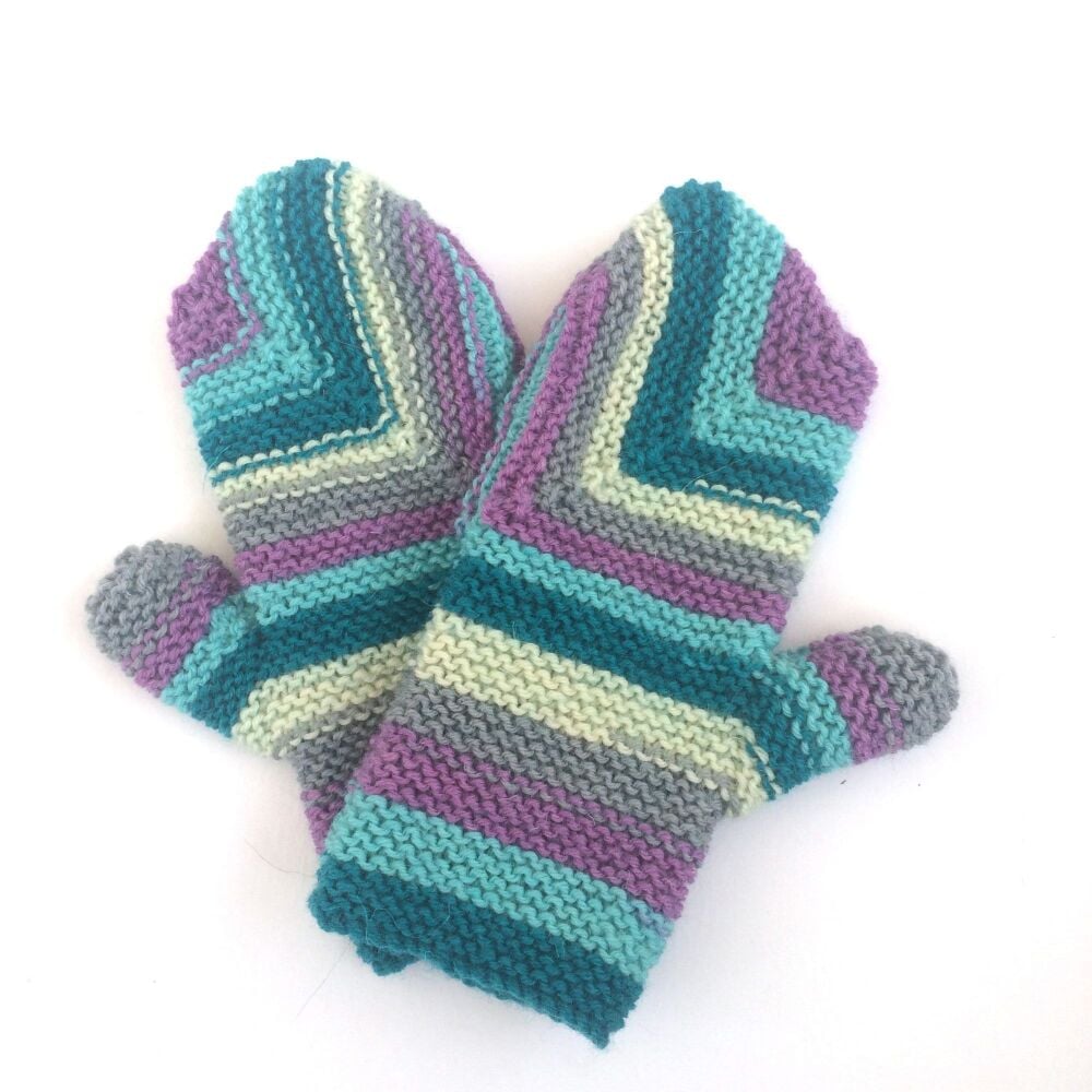 lilac / White  Wool Mittens