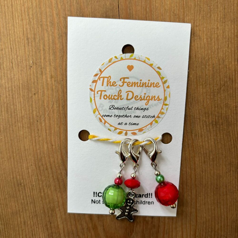 Gingerbread man stitch markers set of 3 with lobster clasp