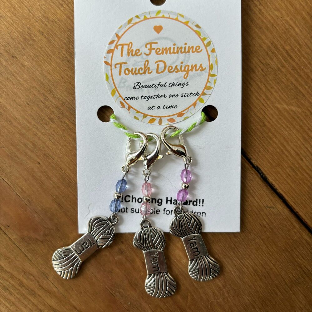 Yarn balls- Set of 3 stitch markers with lobster clasp