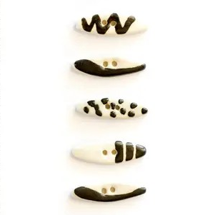 Long Oval Black & White Zentangle buttons - set of 5