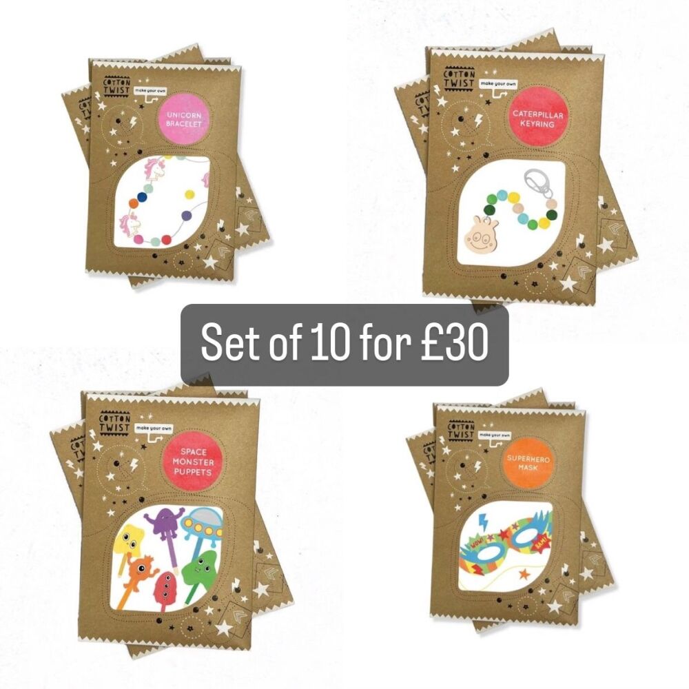 Set of 10 Cotton Twist Kits for birthday party bags