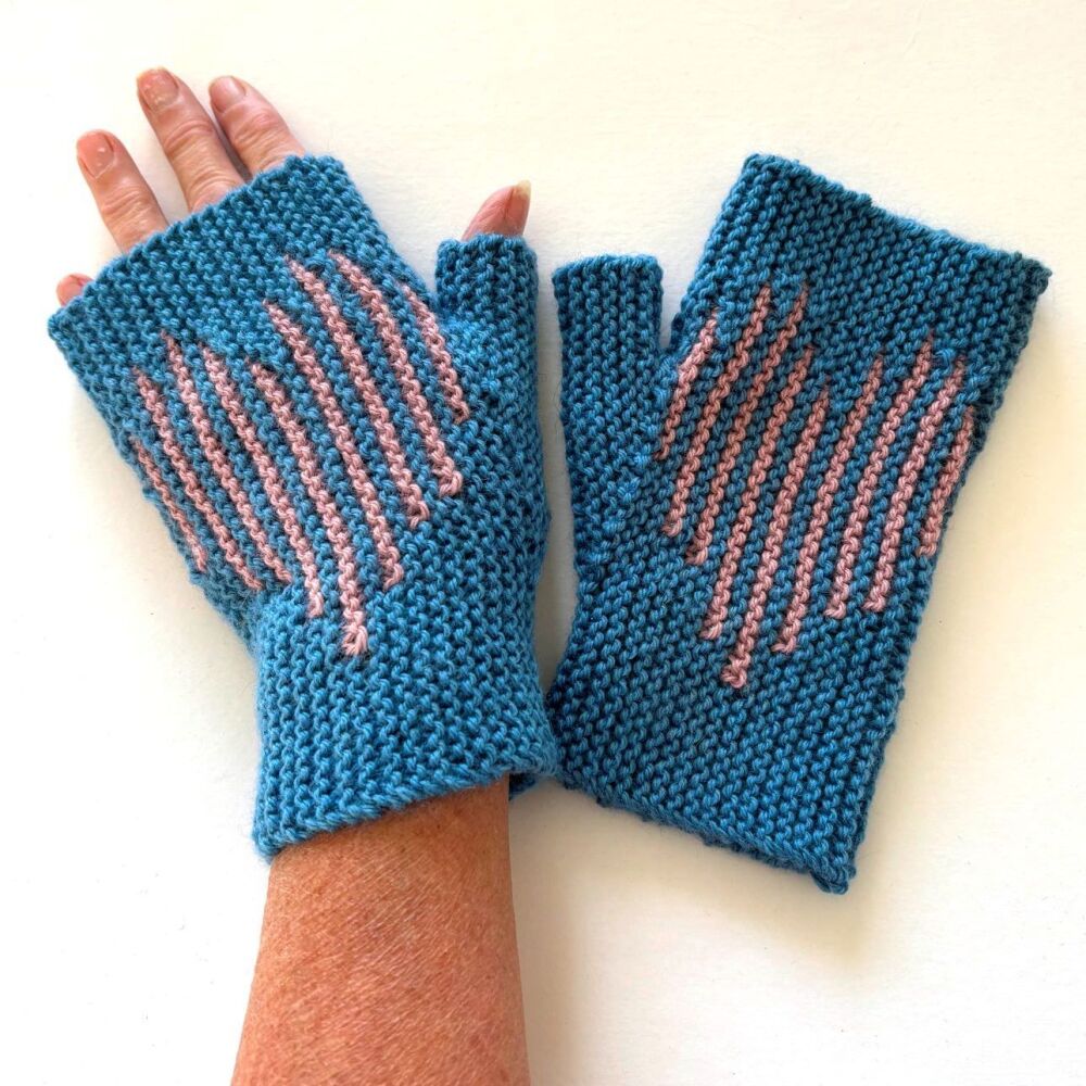 Blue / Pink Heart Fingerless Gloves