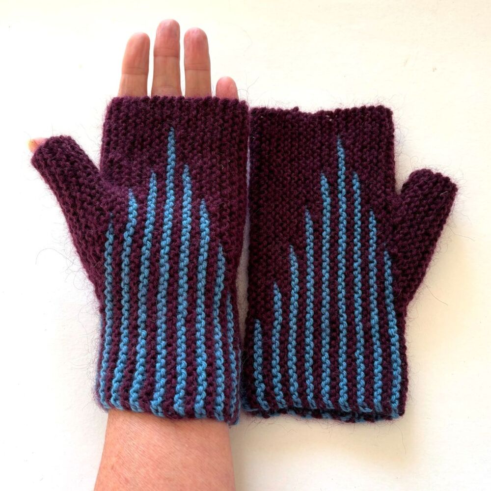 Purple / Blue Striped Fingerless Gloves