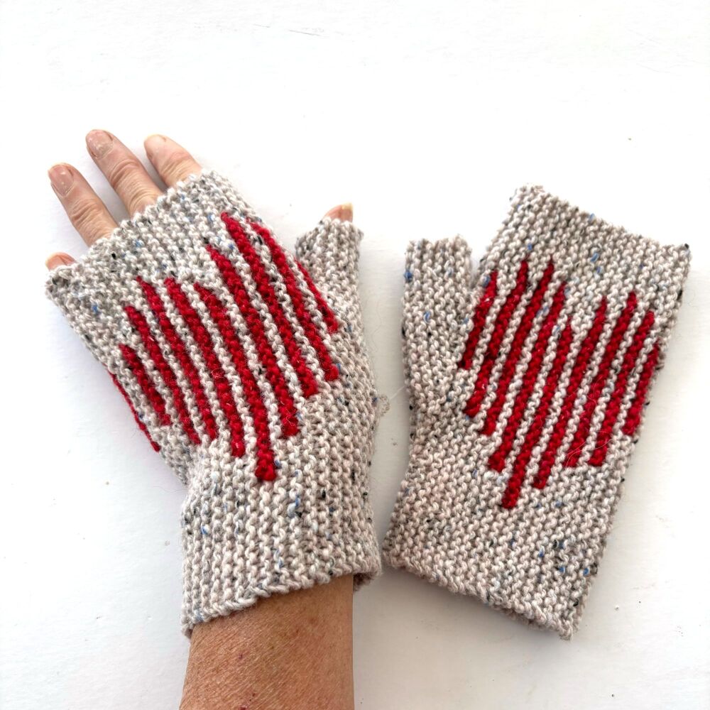 Red & White  Heart Fingerless Gloves
