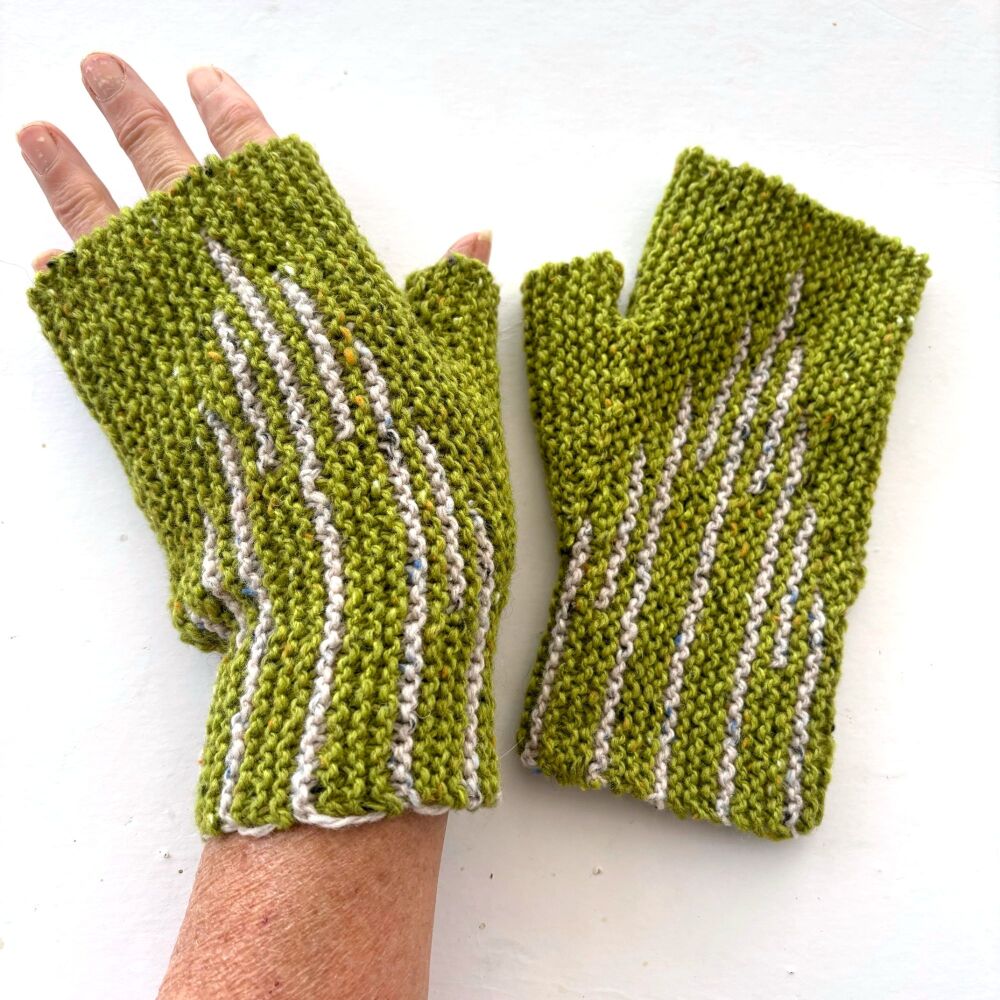 Green Striped Fingerless Gloves
