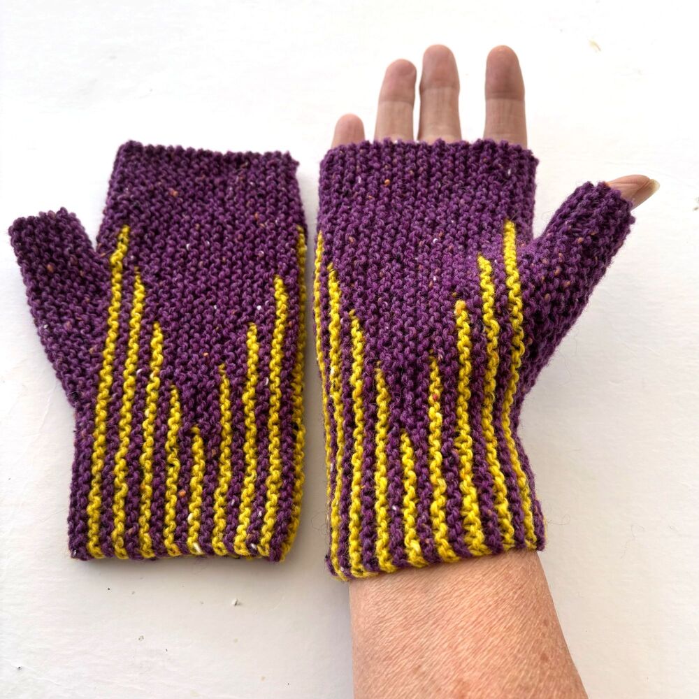 Purple Striped Fingerless Gloves