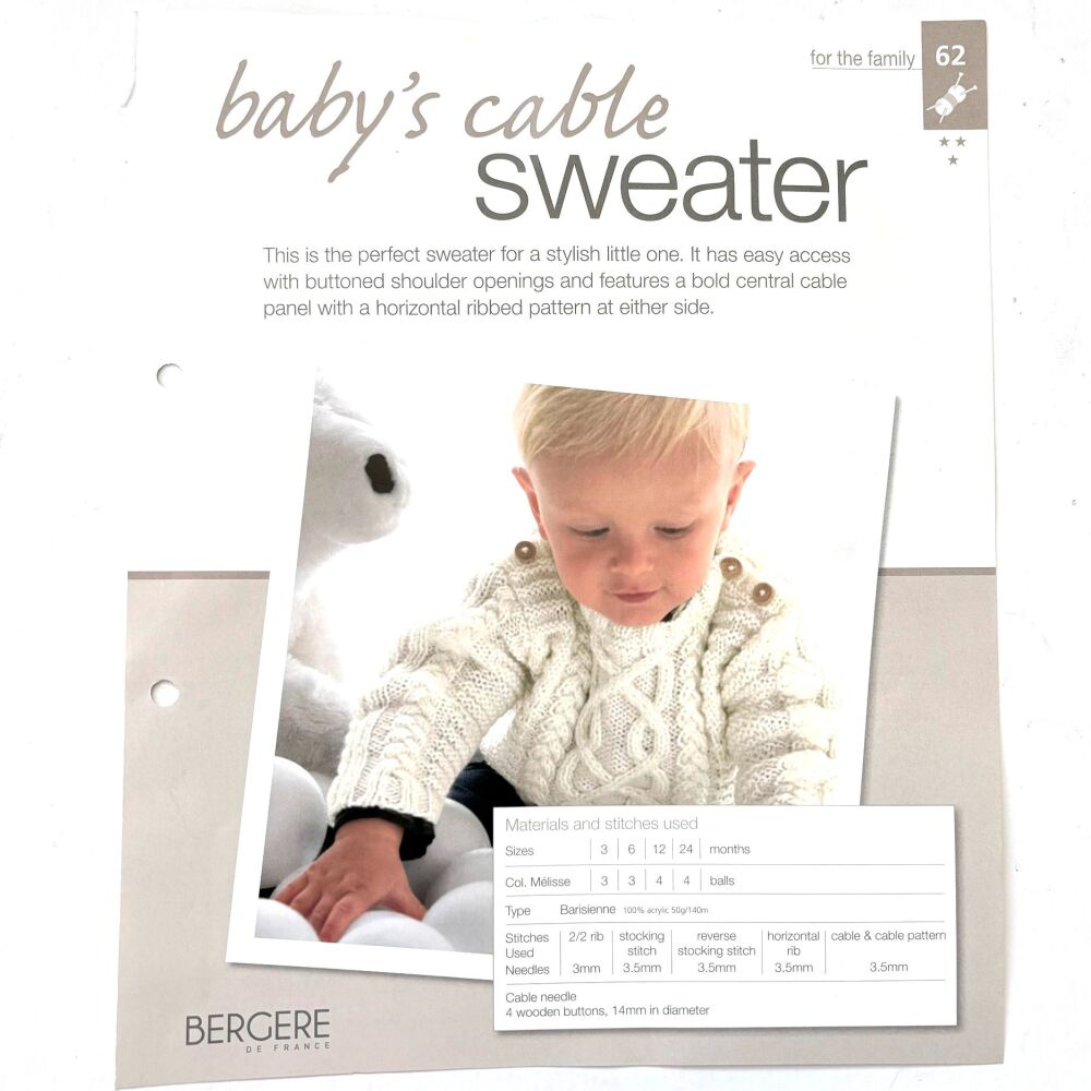 BERGERE - baby's cable sweater knitting kit