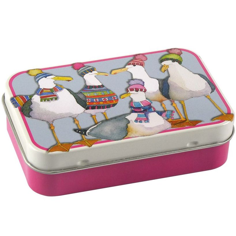 Seagulls in beanies mini rectangular tin