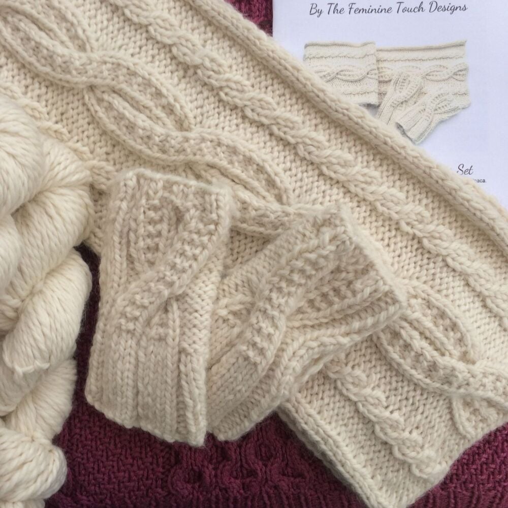 Chunky Cable scarf & gloves knitting pattern