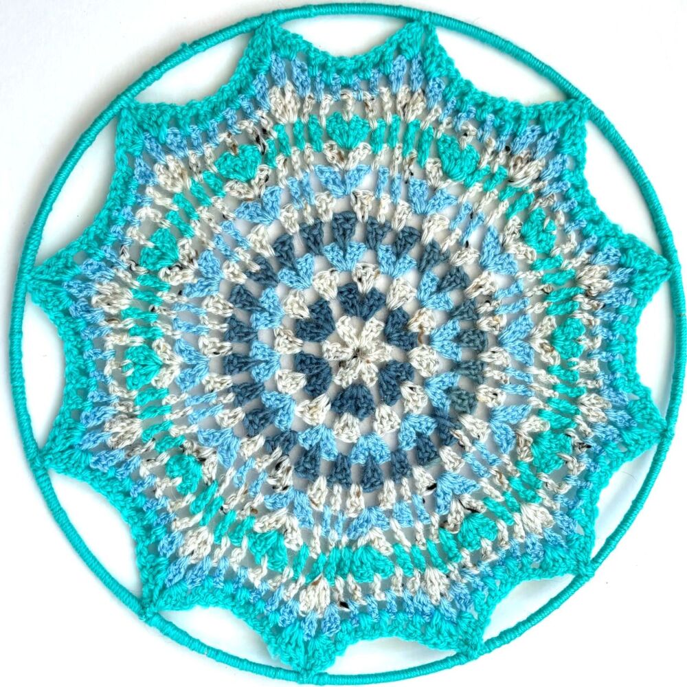Blue Simple Crochet Mandala Wall Hanging 30cm / 12 inch wide
