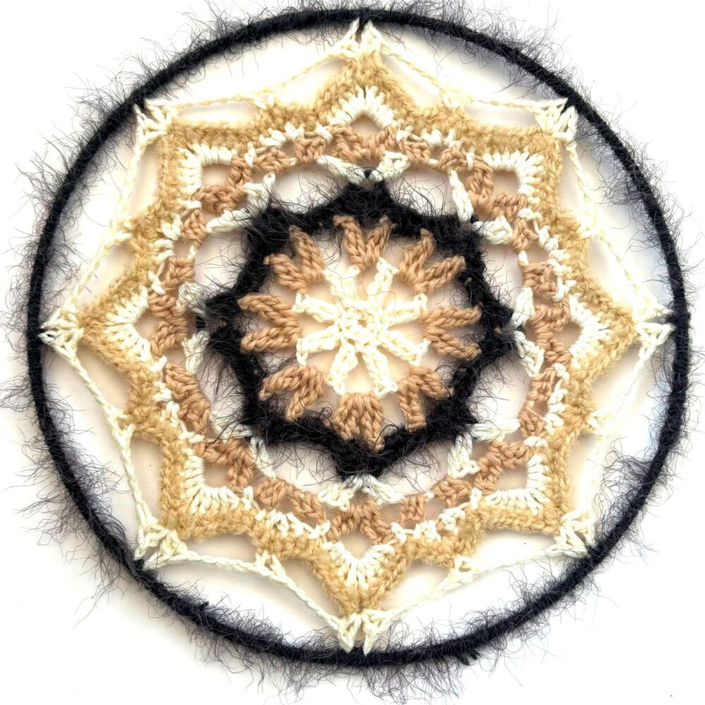 Handcrafted Crochet 30cm / 12inch Mandala in Cream & Fluffy Grey