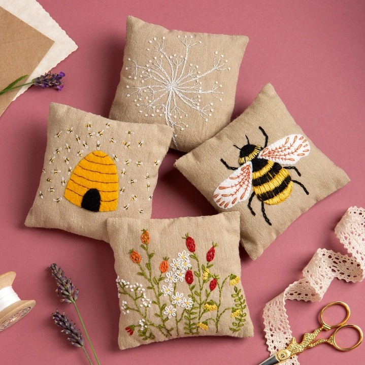 Embroidered Lavender Bags - Bee & Flower Craft Kit