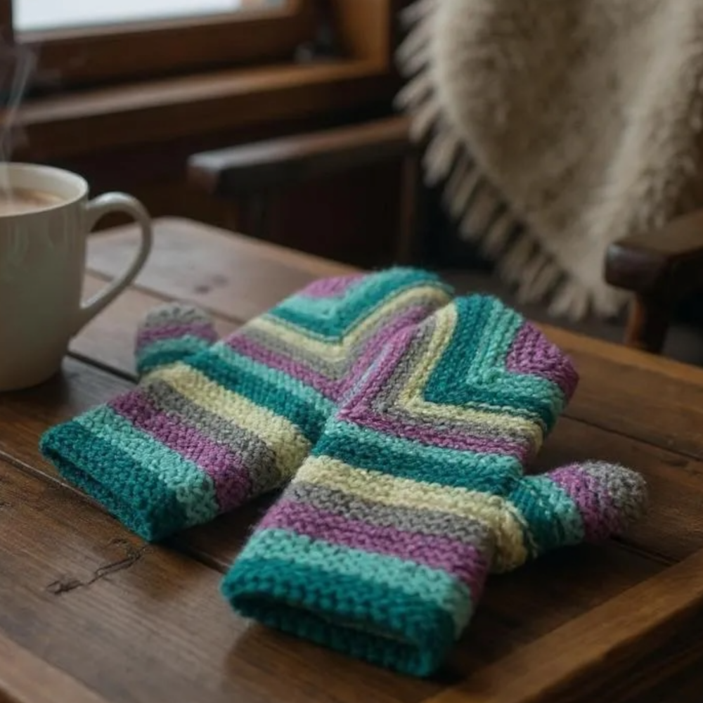 lilac / White  Wool Mittens