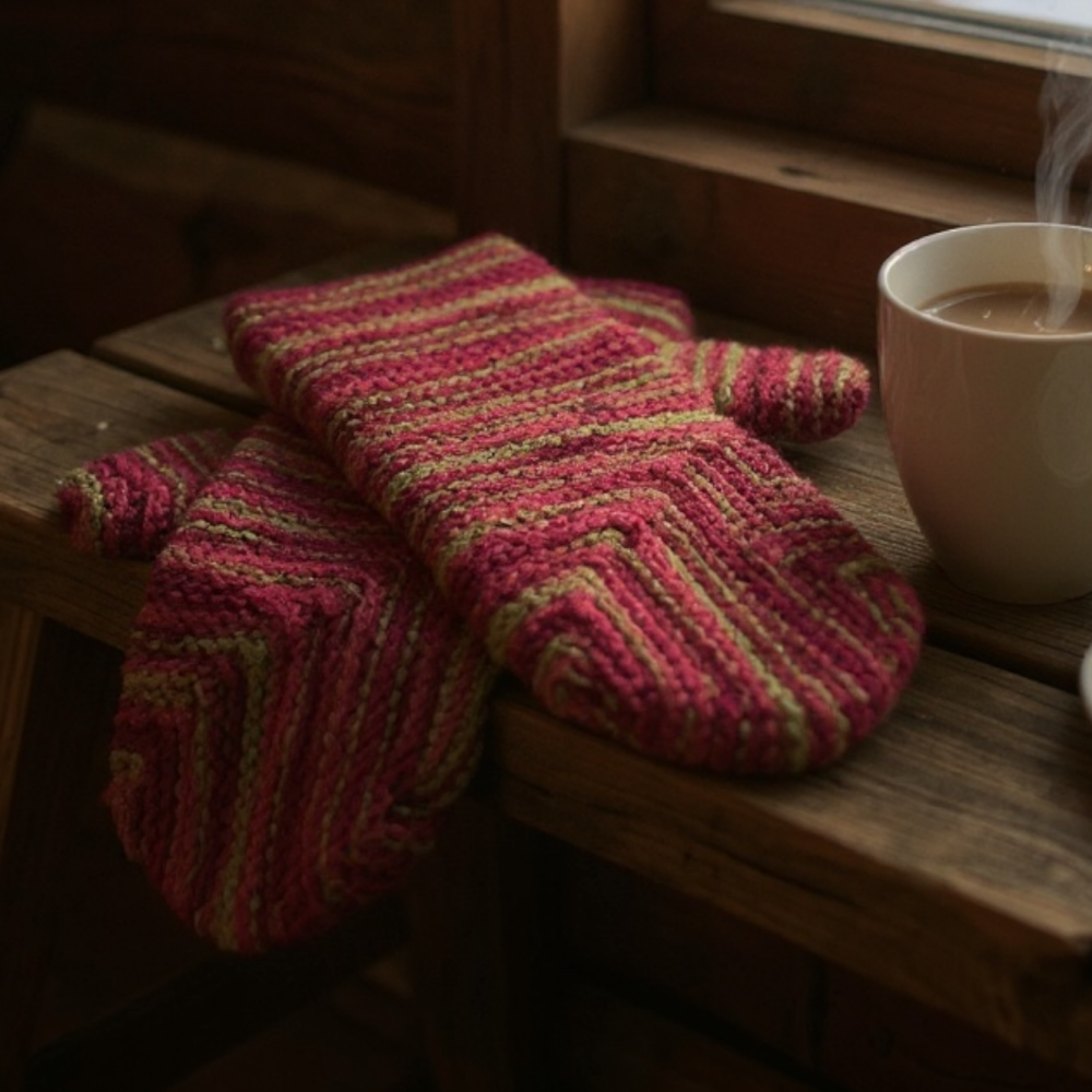 Green & Pink Wool Mittens