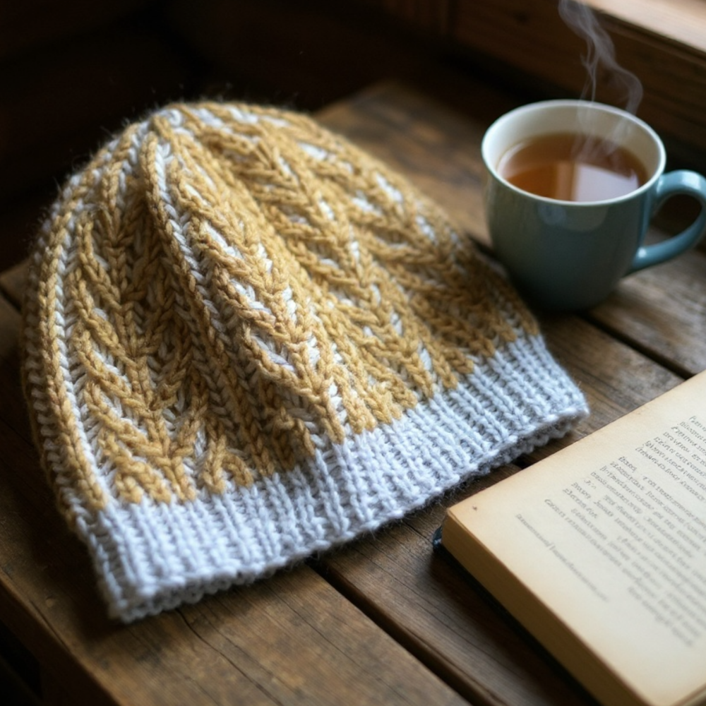 Tweedy Wool Mustard & Cream snug hat
