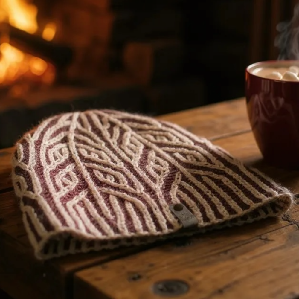 Dark purple & Cream Slouchy leaf hat